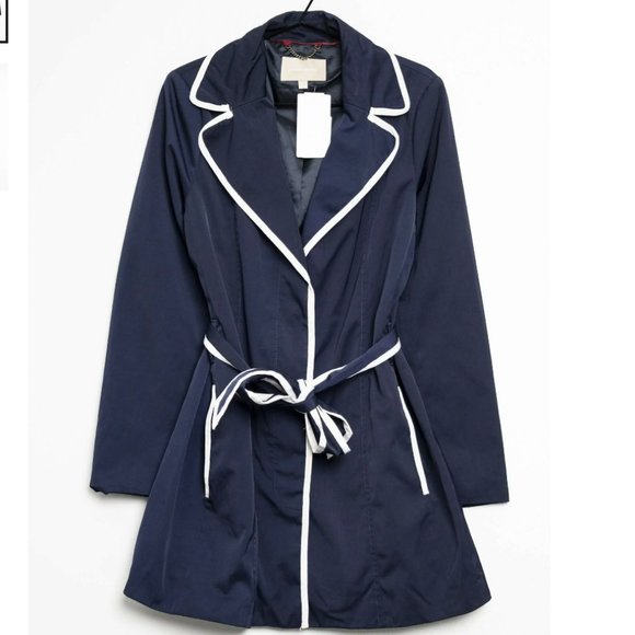 Banana Republic Trench Coat Navy with White Trim Tt with BeltSize Small